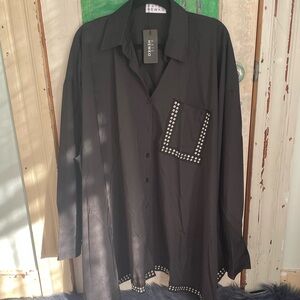 Kate Hewko Black Button-Up Shirt with Studded Details NWT🌸